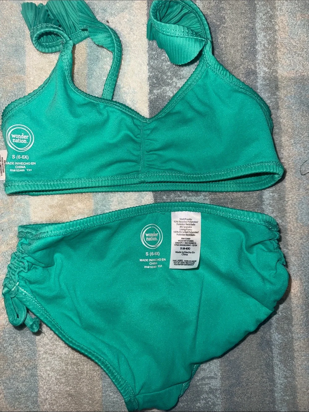 Girls Emerald Green Ribbed Two-Piece Bikini Swim Set
